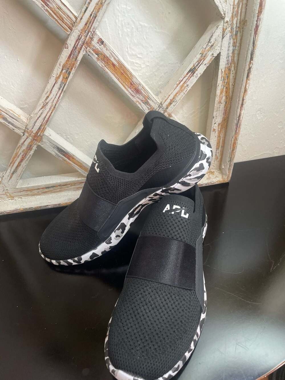 APL TechLoom Bliss Black Sneakers with Leopard Print Sole